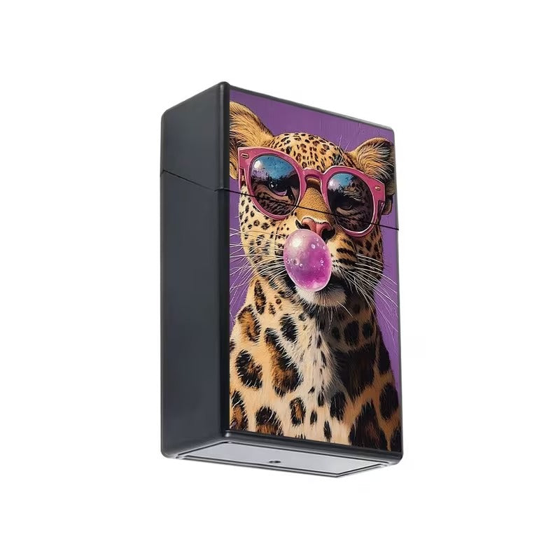 Cigarette Case Leopard with Glasses & Bubble Gum