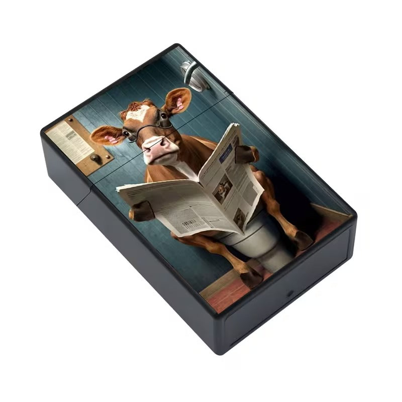 Cigarette Case Cow Reading a Newspaper