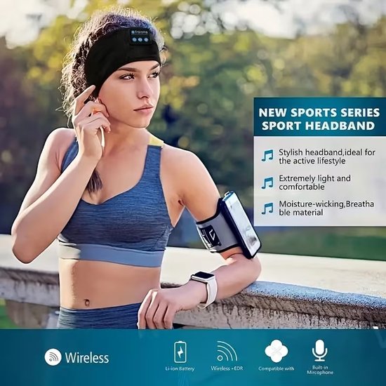 Slaaphoofdtelefoon met Bluetooth - Zwart